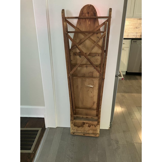 Brown Vintage Wood Adjustable Ironing Board - 2 Heights - Flexible Tabletop For Sale - Image 8 of 10