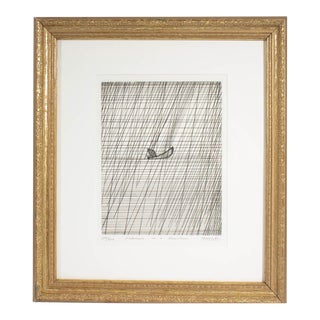 1982 “Fisherman in a Rainstorm” Abstract Etching Signed by Art Hansen For Sale