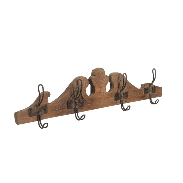 1990s 1990s Rustic Wall Mounted Coat Rack With 4 Hooks | 30" Distressed Wood Entryway Organizer | Farmhouse Mudroom Decor | Handcrafted Wall Panel For Sale - Image 5 of 5