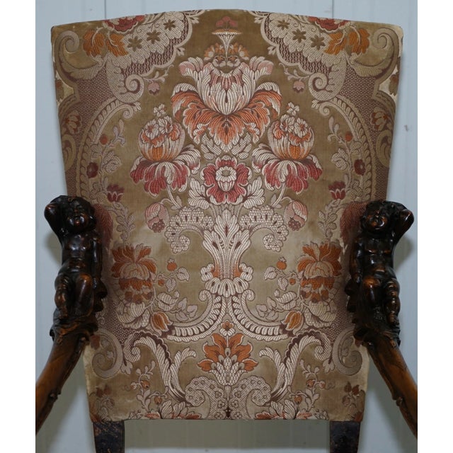 Museum Quality Valentino Panciera Besarel 19th Century Italian Walnut Cherub Carved Armchair – Throne Chair For Sale In Dallas - Image 6 of 12