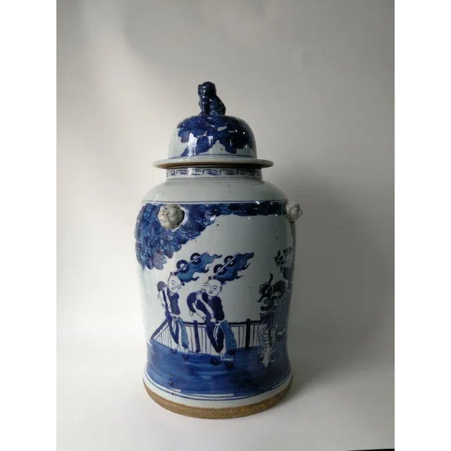 Chinese Blue and White Porcelain Ginger Jar With Hand Painted Playing Children For Sale - Image 4 of 12