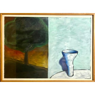 Curtis Ripley, Vintage Large Oil Painting Study for Diptych Abstract Modernist Vessel and Tree, 1987 For Sale