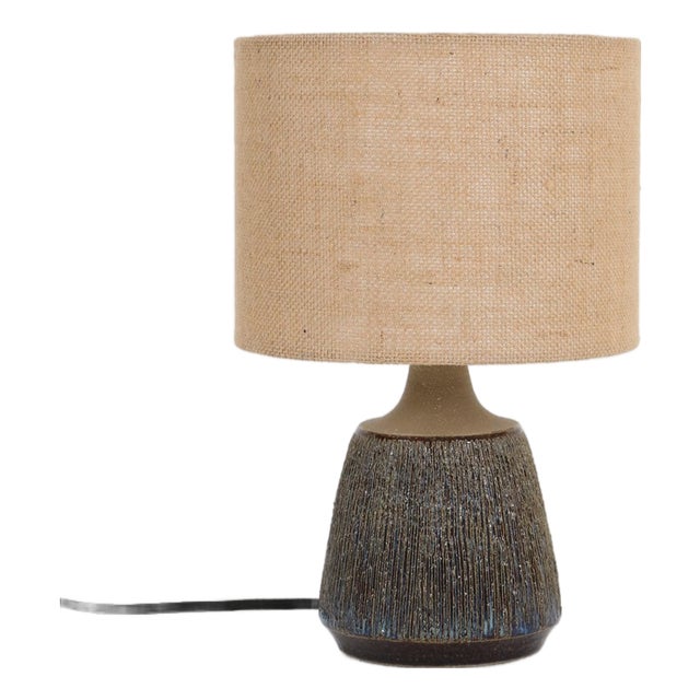 Handmade Ceramic Table Lamp with Jute Lampshade from Søholm, 1960s For Sale