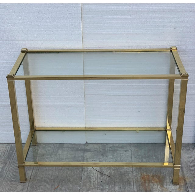 Mid-Century Modern Set of Brass Side Table and End Console Table with Glass For Sale - Image 14 of 18