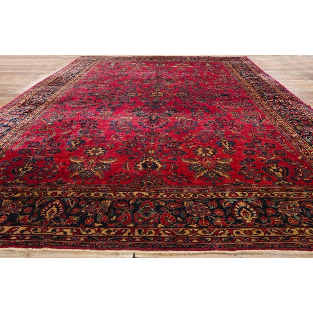 Ruby Red Antique Red Persian Sarouk Rug - 10'01 X 15'09 For Sale - Image 8 of 9