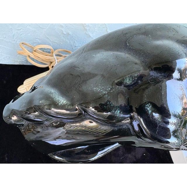 Vintage Black Ceramic Double Horse Head Table Lamp With Sculptural Glaze For Sale - Image 9 of 11