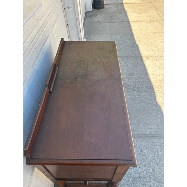 Wood Vintage Jacobean Revival Cabinet | Antique Tudor Style Walnut Server Console | Dark Academia Sideboard For Sale - Image 7 of 11