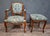 Blue Set of Late 20th Century Cherry Wood Cabriolet Armchair and Ottoman For Sale - Image 8 of 8