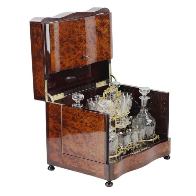 Vintage Napoleon III French Liquor Bar in Burl Veneer Box from Maison Tahan, Set of 18 For Sale - Image 9 of 9