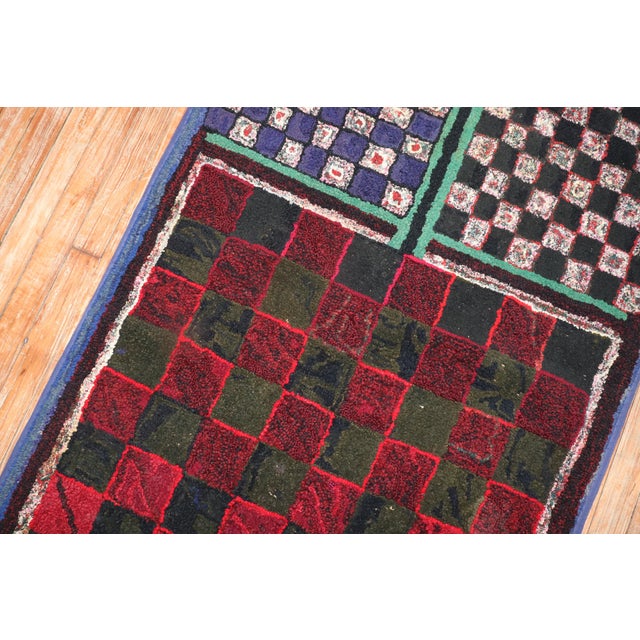 Textile Late 20th Century American Hooked Checkerboard Chess Rug - 3' x 5'7" For Sale - Image 7 of 9
