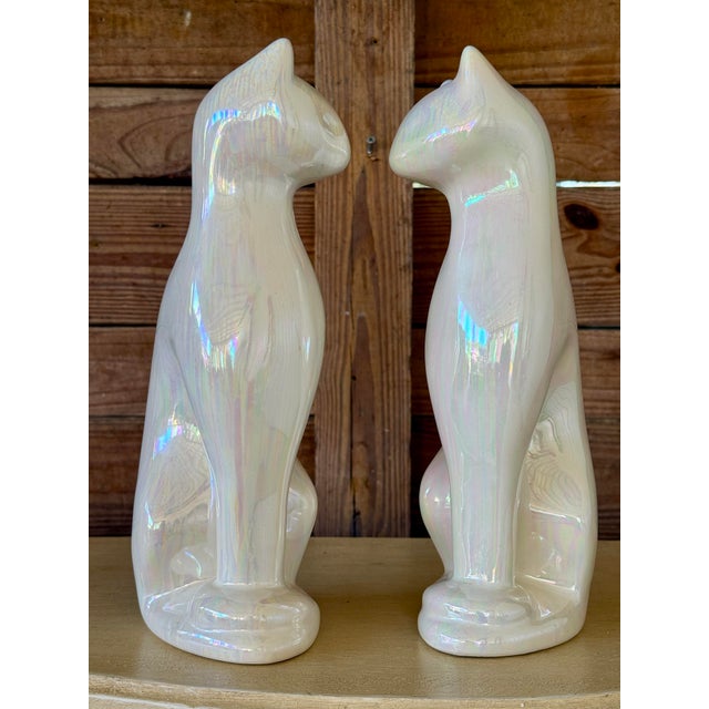 Ceramic Mid-20th Century Rosenthal Netter Iridescent Ceramic Cat Figurines – Set of Two For Sale - Image 7 of 12