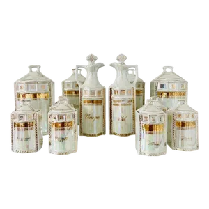 Antique Porcelain Canister Storage Jars and Spice Set / 13, Germany C. 1900