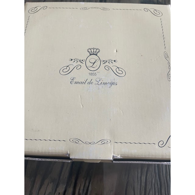 Shabby Chic 1970s 4 Godinger Limoges Email Delinger Plates Palm Trees in Box Tropical For Sale - Image 3 of 6