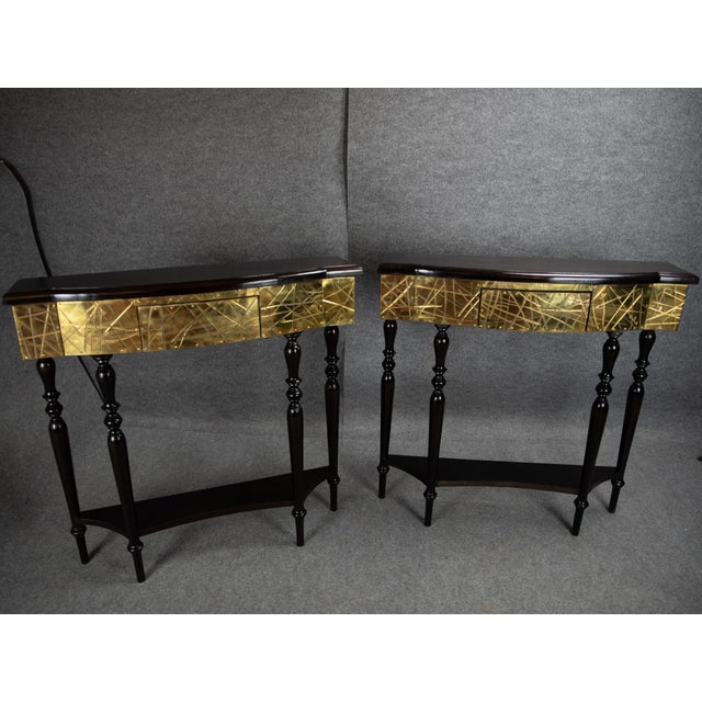 Italian Walnut and Brass Console Table from Justfurnituress SRL, Set of 2 For Sale - Image 10 of 11