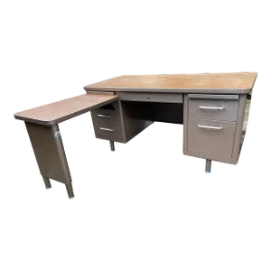 1980s Steelcase Vintage Mid Century Modern Metal Tanker Desk - Set of 2