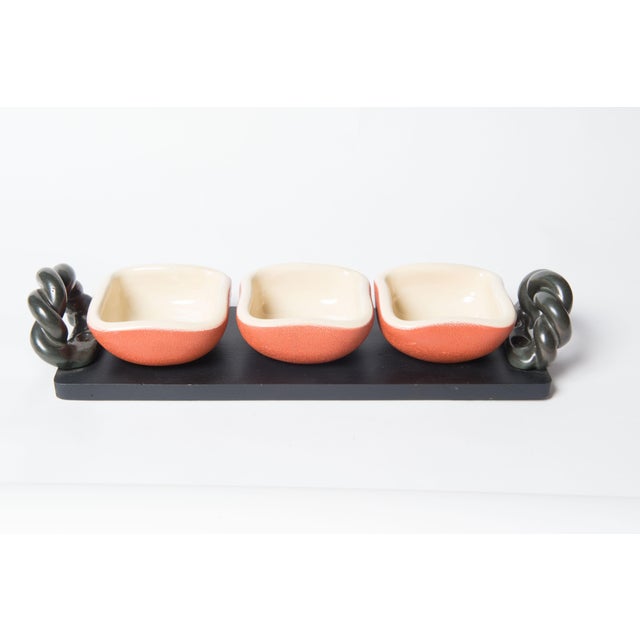 1950s French Organic Modern Serving Tray in Ceramic & Wood For Sale - Image 9 of 13