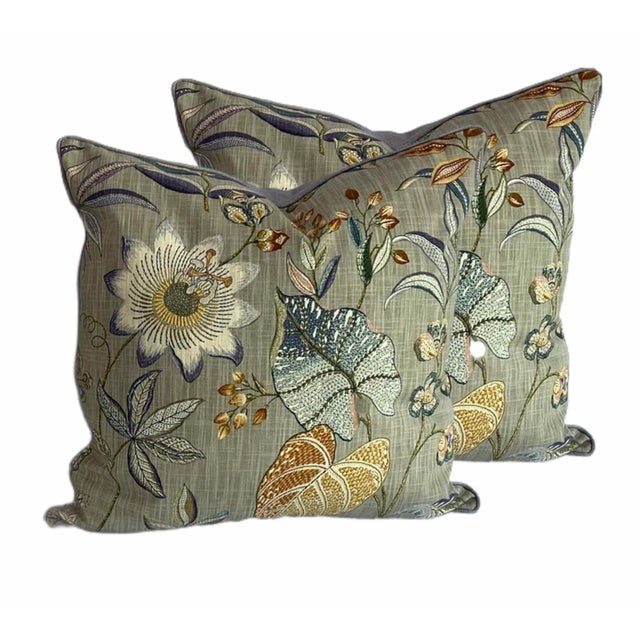 Early 21st Century Kaufmann Floral Print Pillows- a Pair For Sale - Image 4 of 4