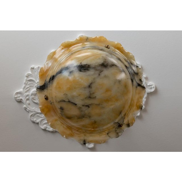 Metal French Art Deco Yellow Alabaster Pendant with Dark Veining & Brass, 1920s For Sale - Image 7 of 18