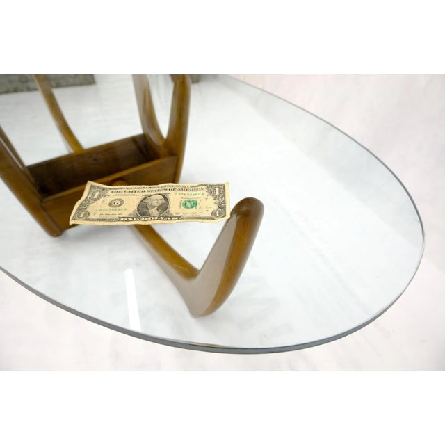 Large Oval Glass Top Solid Carved Wood Coffee Table For Sale - Image 10 of 11