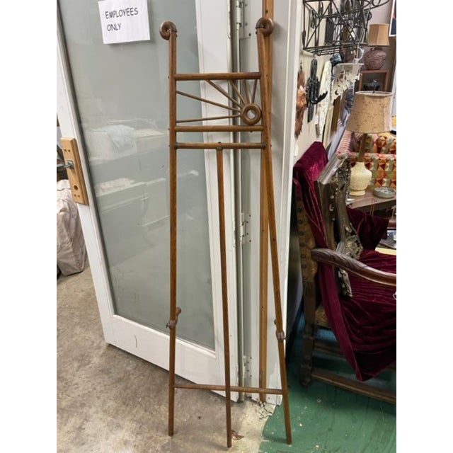 Vintage 1900s Oak Stick & Ball Asian Wooden Picture Easel Stand For Sale - Image 10 of 11