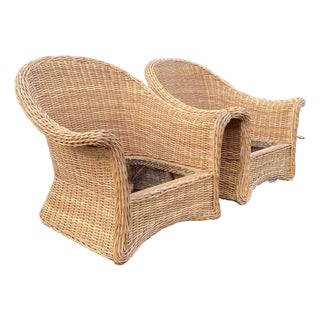 Pair of 1970's McGuire Style Rattan Lounge Chairs For Sale