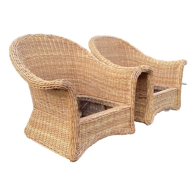 Pair of 1970's McGuire Style Rattan Lounge Chairs For Sale