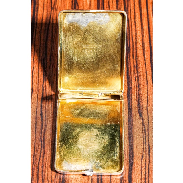 Fantastic Art Deco Engine Turned Sterling Silver Enamel Antique Cigarette Case and Vesta Tobacciana For Sale - Image 14 of 15