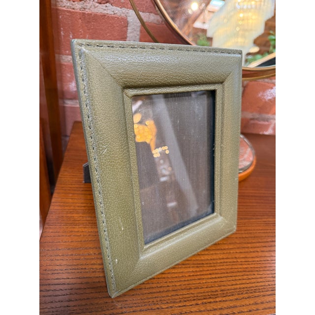 1970s Vintage Italian Olive Green Leather Picture Frame, 1970s For Sale - Image 5 of 6
