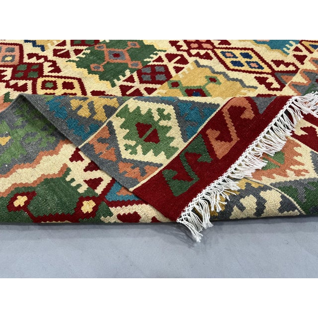 5'1" X 6'5" Multicolor Afghan Chobi Geometric Wool Flatweave Kilim Rug For Sale - Image 12 of 16