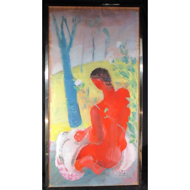 Wonderful bright compositions of seated males in a pastoral scene. The color palette is very bright colorful and fanciful...