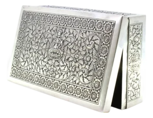 Silver Tobacco Box Embossed with Asian Motifs