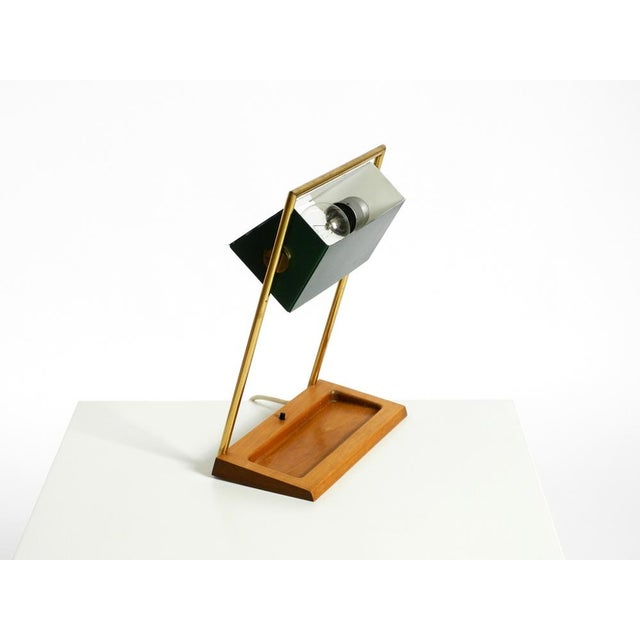 1960s Large Table Lamp with Brass Frame, Teak Base, and Green Lampshade from Temde, 1960s For Sale - Image 5 of 18