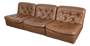 Vintage 1970's Brown Leather Modular Sofa