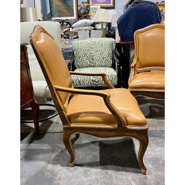1990s Pair of William Switzer Louis XV Leather Armchairs For Sale - Image 13 of 18