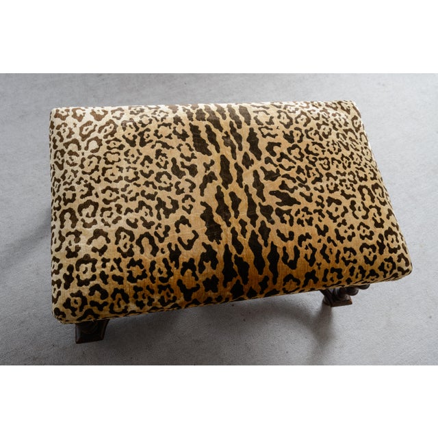French Louis XIII Style Turned Wood Ottoman, Animal Print Velvet For Sale In West Palm - Image 6 of 16