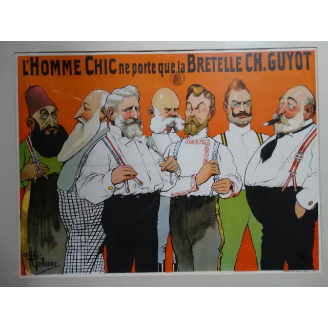 Figurative Albert Guillaume Advertisement for Charles Guyot Suspenders Lithographic Poster 1906 For Sale - Image 3 of 11