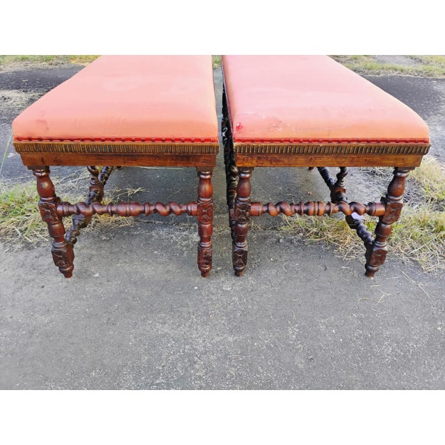 Early 18th Century French Hand Turned Late Baroque/Early Rococo Barley Twist 8 Leg Oak Bench For Sale - Image 10 of 10