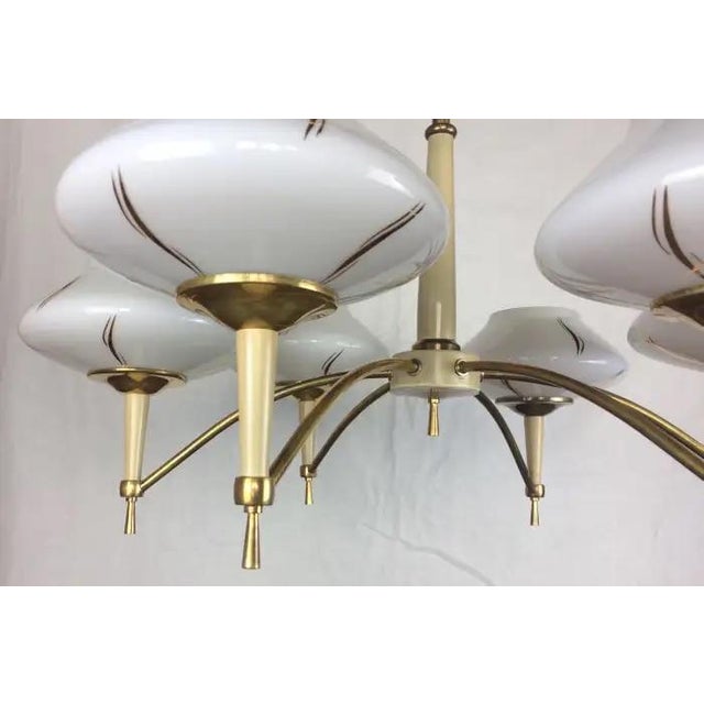 Metal Maison Arlus Style Mid-Century Glass Globe 6-Arm Chandelier, Circa 1950 For Sale - Image 7 of 7