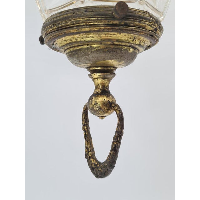 Brown Vintage Brass and Beveled Glass Pendant Lamp, 1960s For Sale - Image 8 of 13