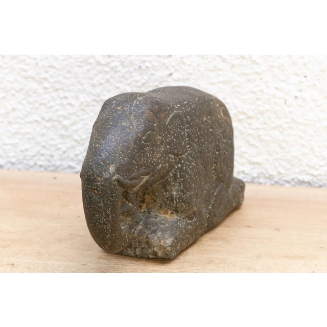 Asian Antique Handcarved Stone Elephant Sculpture For Sale - Image 3 of 7