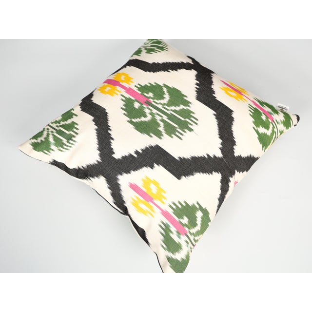 White and Black Geometric Ikat Pillow Cover For Sale - Image 12 of 13
