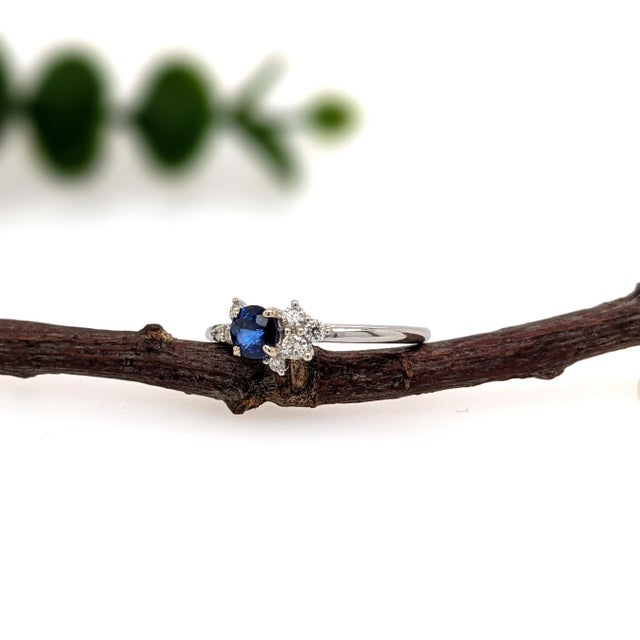 Dainty Ceylon Sapphire Ring W Earth Mined Diamonds in Solid 14k Gold | Rd 4mm For Sale In Columbus - Image 6 of 10