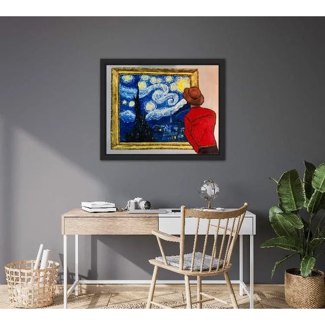 Contemporary Starry Night at the Museum, Contemporary Original Oil Painting by L Haas For Sale - Image 3 of 8