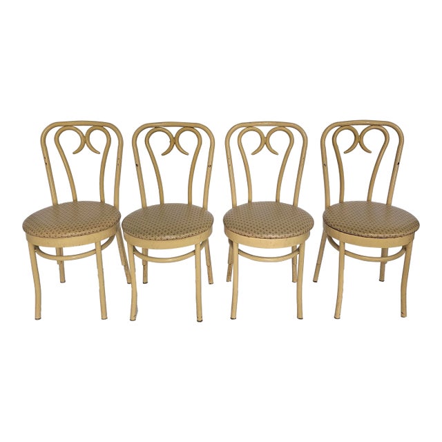 Mid 20th Century Set of Four Douglas Furniture Thonet Style Faux Bentwood Metal & Vinyl Upholstered Chairs For Sale