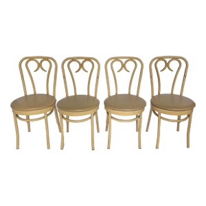 Mid 20th Century Set of Four Douglas Furniture Thonet Style Faux Bentwood Metal & Vinyl Upholstered Chairs