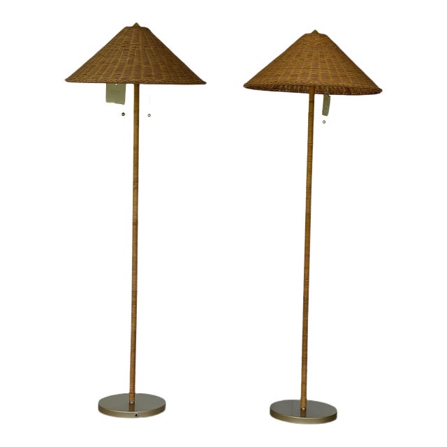 Pair of 21st Century Lillian August Coastal Rattan Floor Lamps Chairish