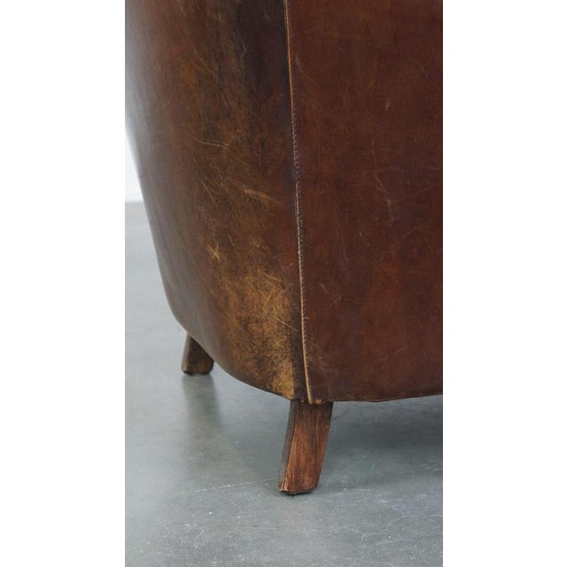 Animal Skin English Style Sheep Leather Club Armchair For Sale - Image 7 of 9