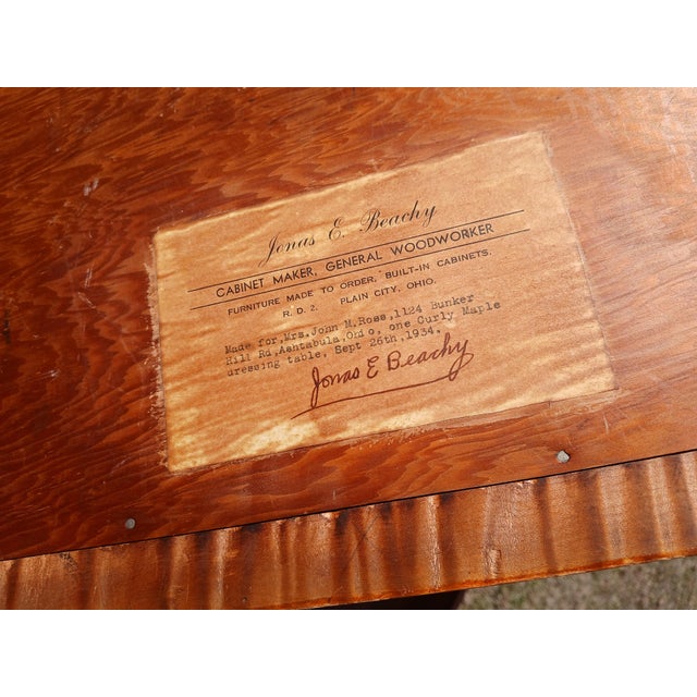 Antique Tiger Maple Dressing Table with 2 Drawers 1934 An antique tiger maple dressing table with two pull out drawers and...