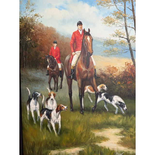 Late 20th Century Fox Hunting Scene Oil Painting on Canvas Horses Hounds Equestrian Sporting Art For Sale - Image 9 of 13