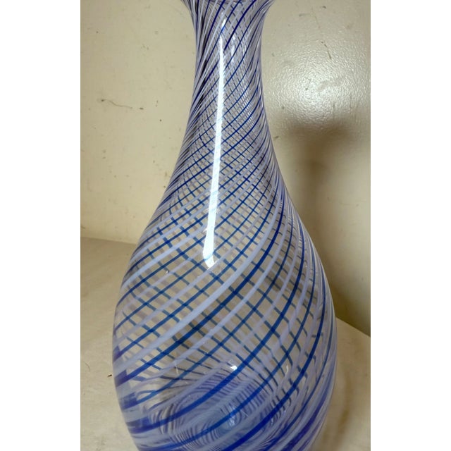 Blue Vintage 20th Century Turkish Pasabahce Blue Spiral Pattern Hand Blown Glass Vase For Sale - Image 8 of 9